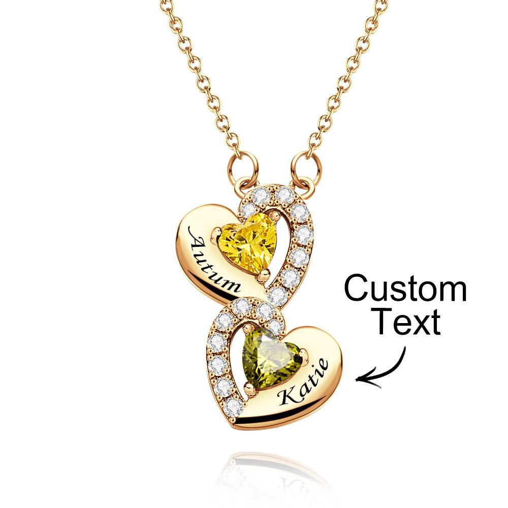Engravable Birthstone Necklace Charming Heart Zircon Pendant Necklace For Girls - yournamenecklaceuk