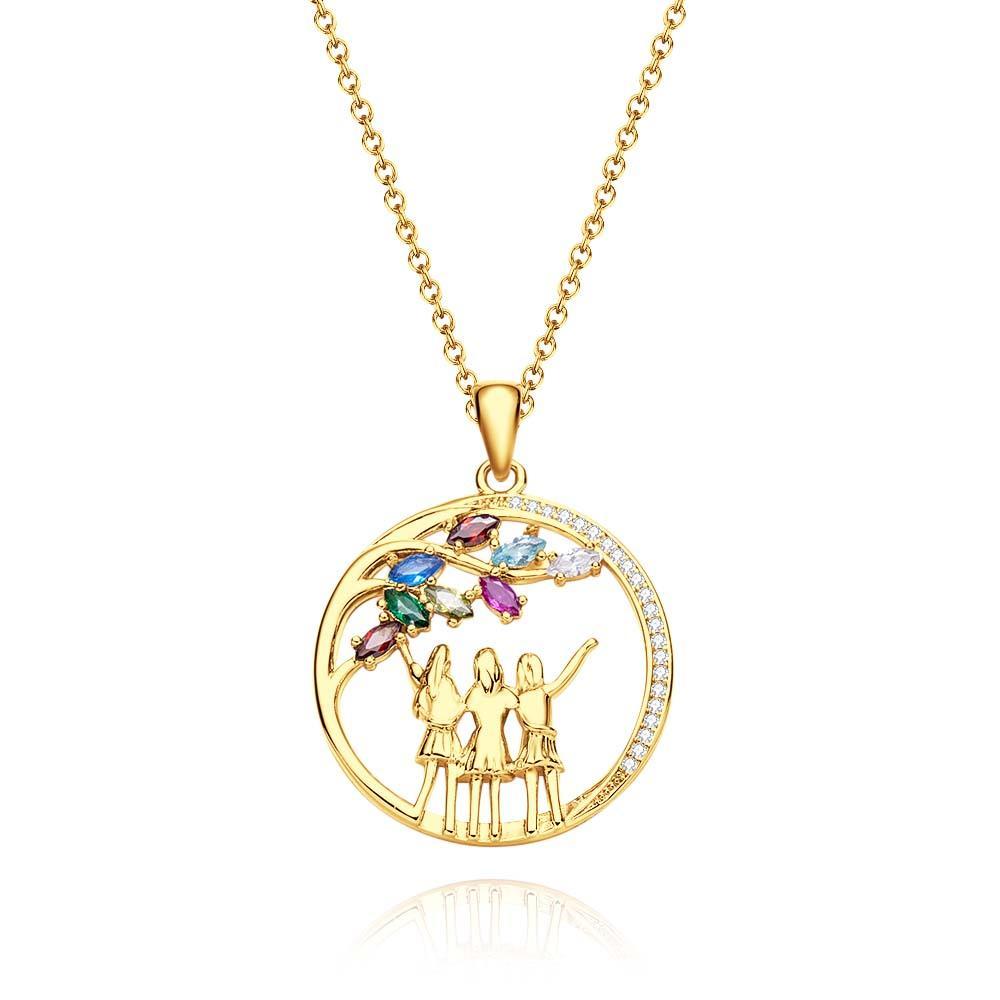 Custom Birthstone Necklace Three Girls Zircon Necklace Jewelry Gifts For Friends - yournamenecklaceuk