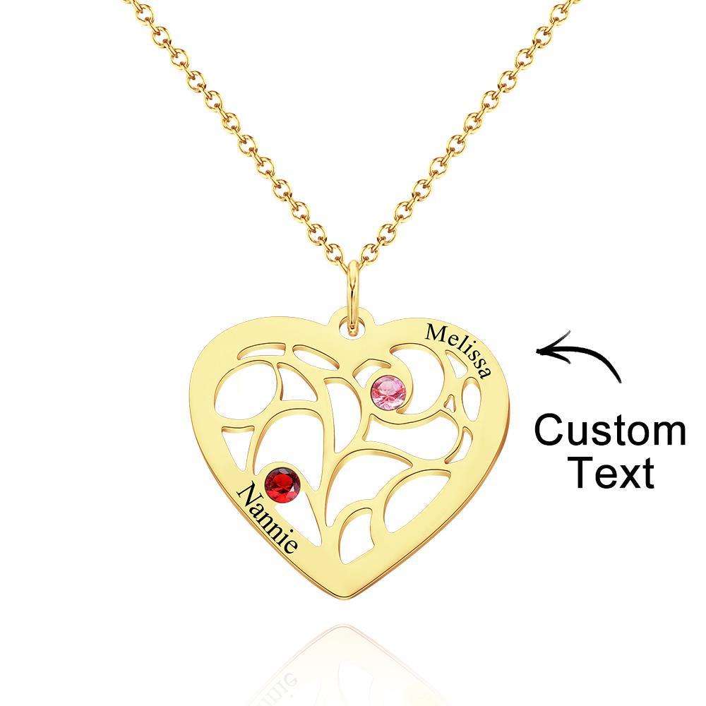 Engraved 1-5 Names Birthstone Family Tree Personalized Heart Shaped Pendant Christmas Day Gifts - yournamenecklaceuk