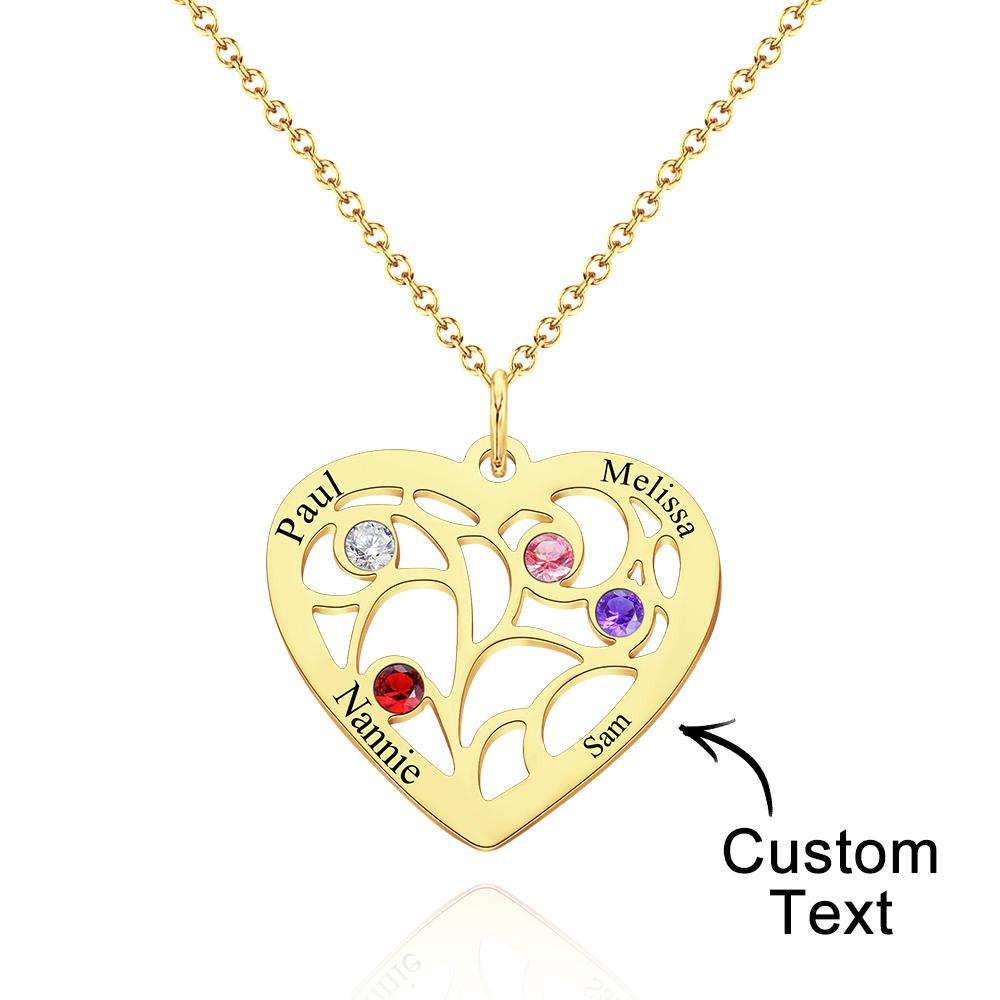 Engraved 1-5 Names Birthstone Family Tree Personalized Heart Shaped Pendant Christmas Day Gifts - yournamenecklaceuk
