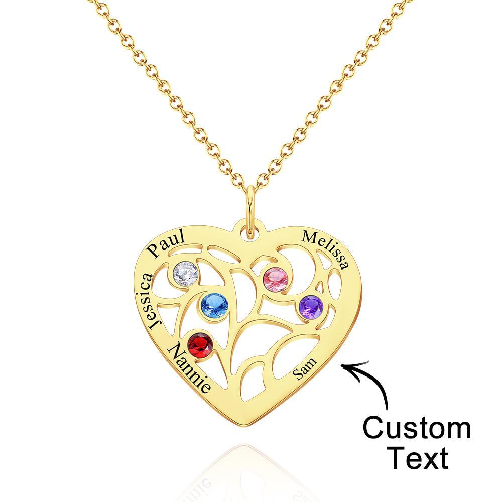 Engraved 1-5 Names Birthstone Family Tree Personalized Heart Shaped Pendant Christmas Day Gifts - yournamenecklaceuk