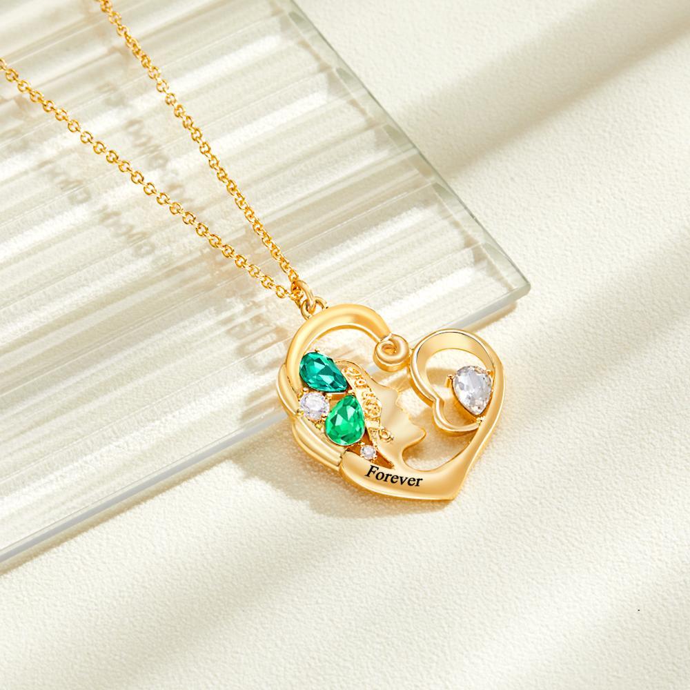 Custom Birthstone Women Necklace Personalized Engraved Heart Charm Gifts - yournamenecklaceuk