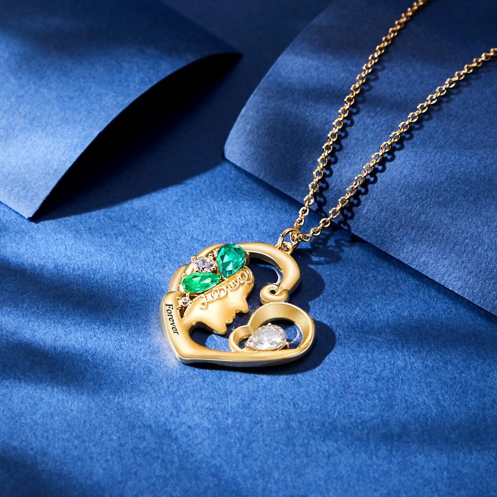 Custom Birthstone Women Necklace Personalized Engraved Heart Charm Gifts - yournamenecklaceuk