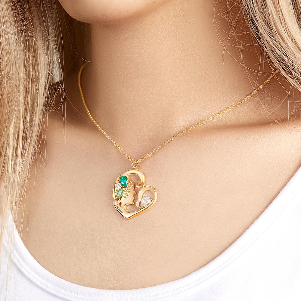 Custom Birthstone Women Necklace Personalized Engraved Heart Charm Gifts - yournamenecklaceuk