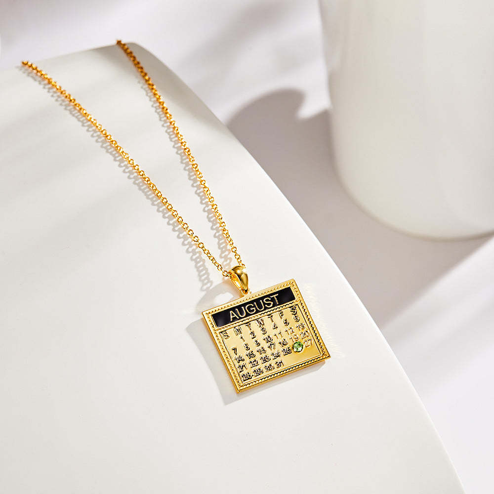 Personalized Calendar Necklace with Birthstone Save The Date Pendant Anniversary Gifts - yournamenecklaceuk