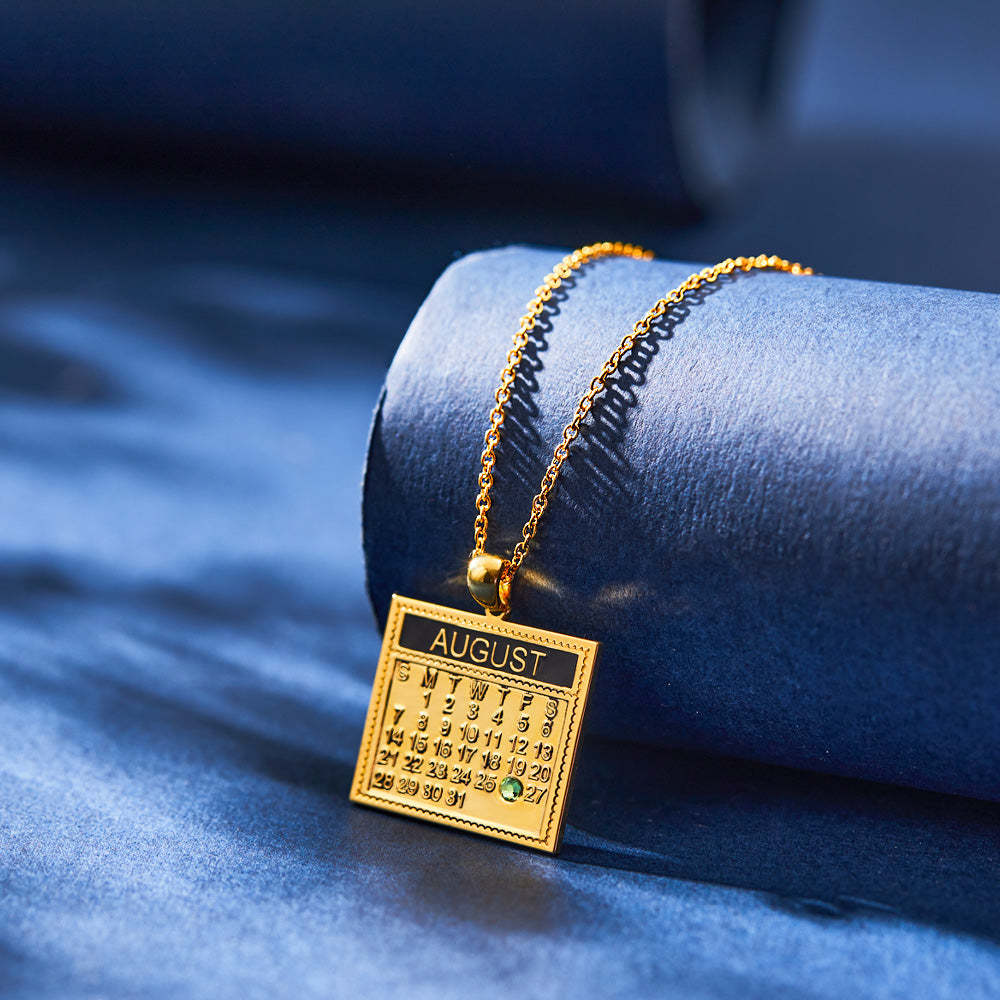 Personalized Calendar Necklace with Birthstone Save The Date Pendant Anniversary Gifts - yournamenecklaceuk