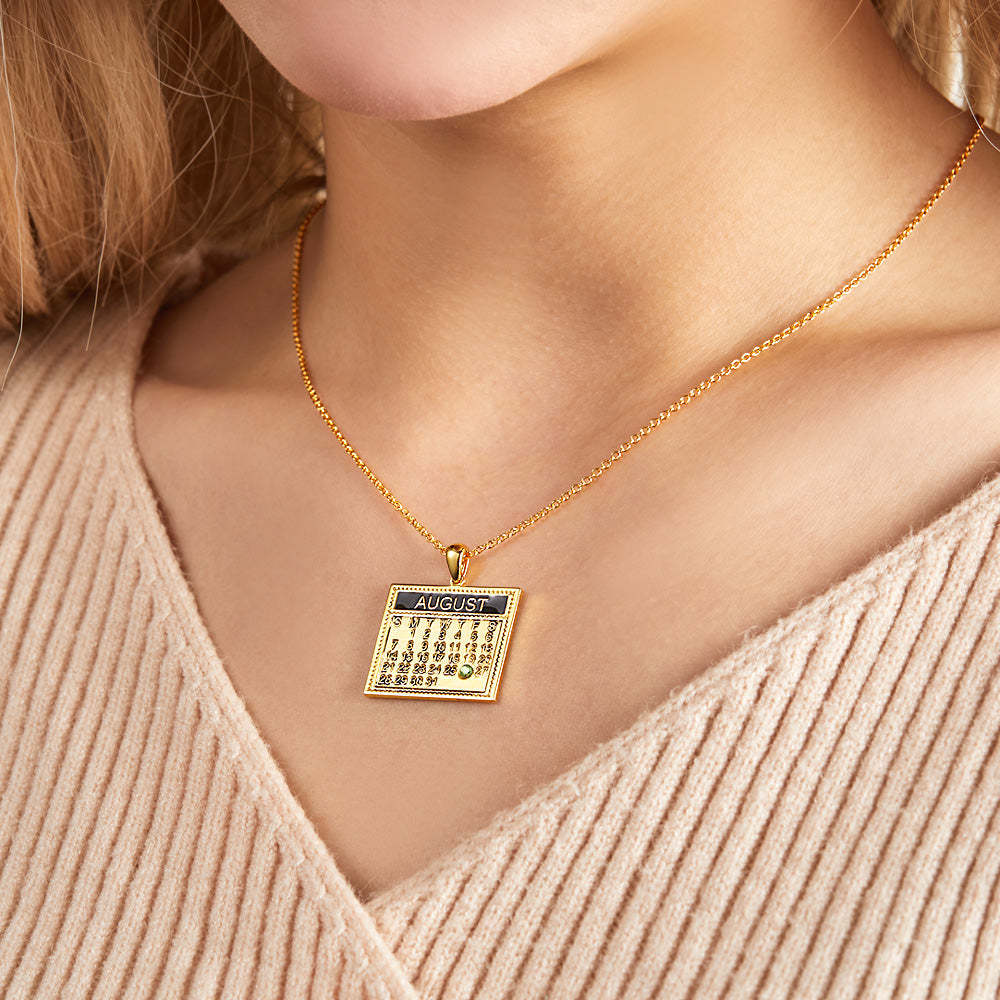 Personalized Calendar Necklace with Birthstone Save The Date Pendant Anniversary Gifts - yournamenecklaceuk