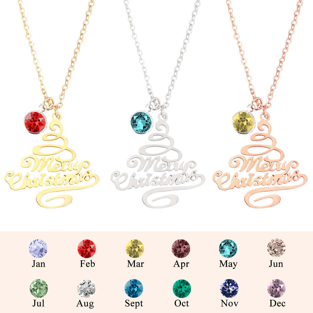 Personalized Christmas Tree Birthstone Necklace Christmas Gift for Her - yournamenecklaceuk