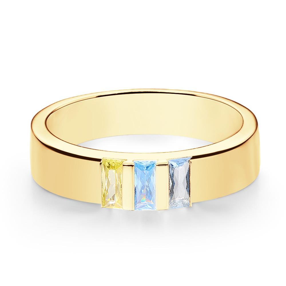 Custom Baguette Birthstone Ring 18k Gold Plated Personalized Family Ring Gift For Her - yournamenecklaceuk