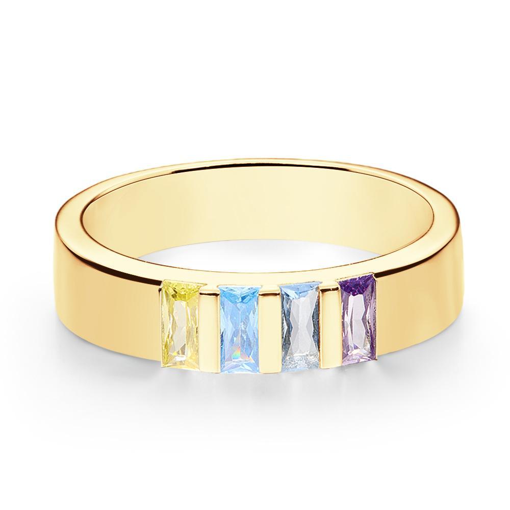 Custom Baguette Birthstone Ring 18k Gold Plated Personalized Family Ring Gift For Her - yournamenecklaceuk