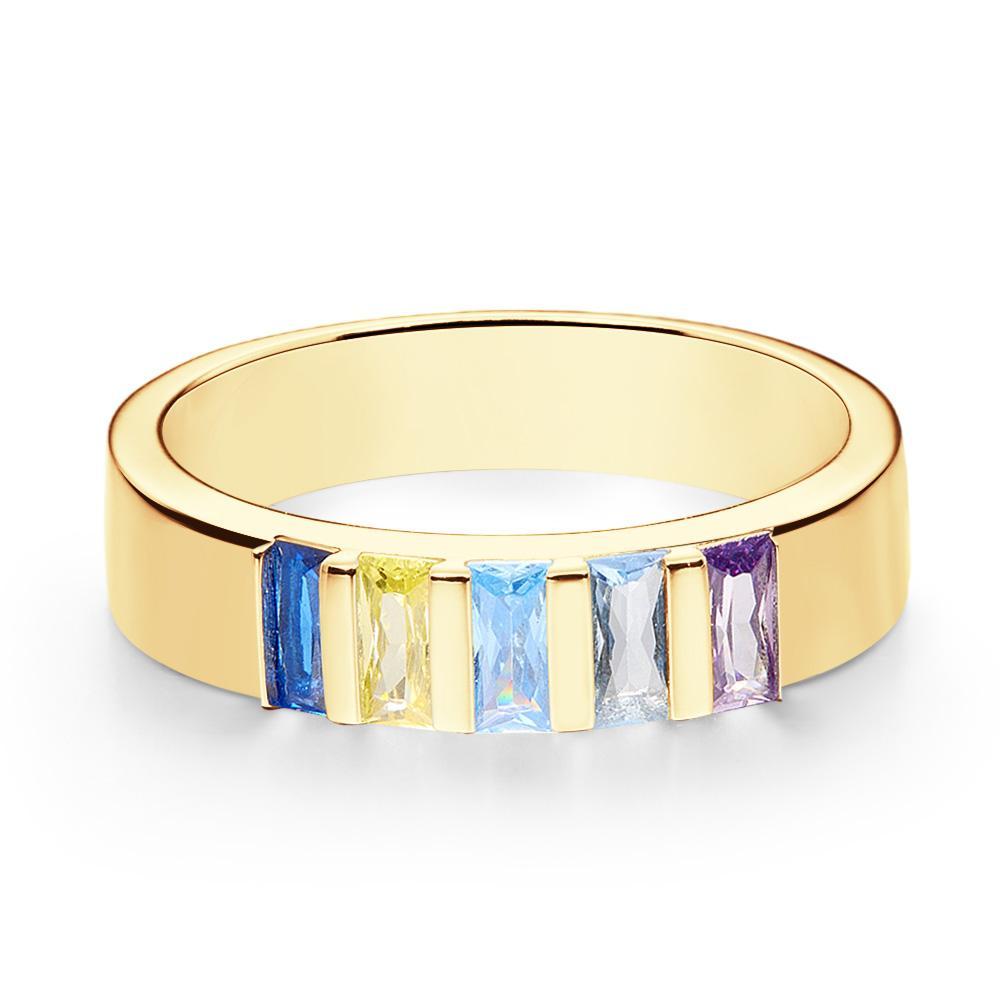 Custom Baguette Birthstone Ring 18k Gold Plated Personalized Family Ring Gift For Her - yournamenecklaceuk