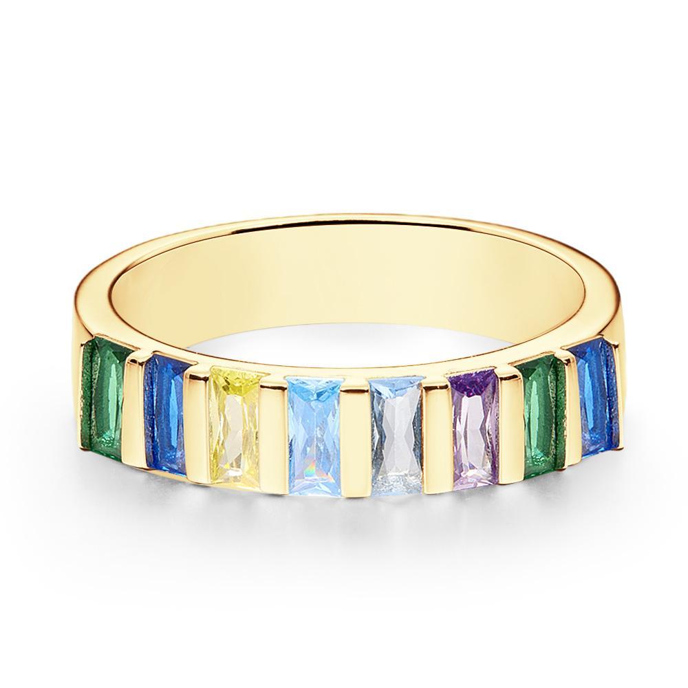Custom Baguette Birthstone Ring 18k Gold Plated Personalized Family Ring Gift For Her - yournamenecklaceuk