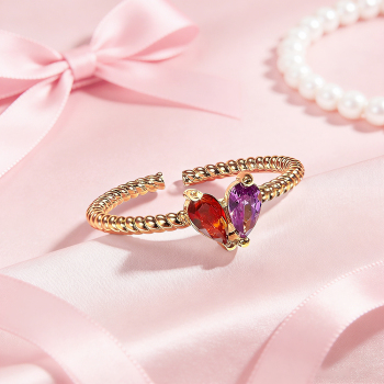Personalized Partner Birthday Month Ring Custom Couple Birthstones Ring Adjustable Heart Birthstone Ring Gift for Her -  NameNecklaceUK