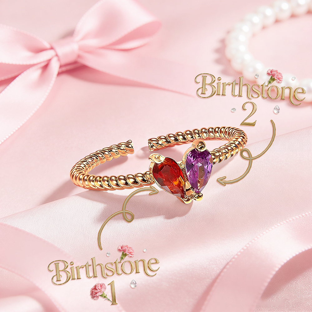 Personalized Partner Birthday Month Ring Custom Couple Birthstones Ring Adjustable Heart Birthstone Ring Gift for Her -  NameNecklaceUK