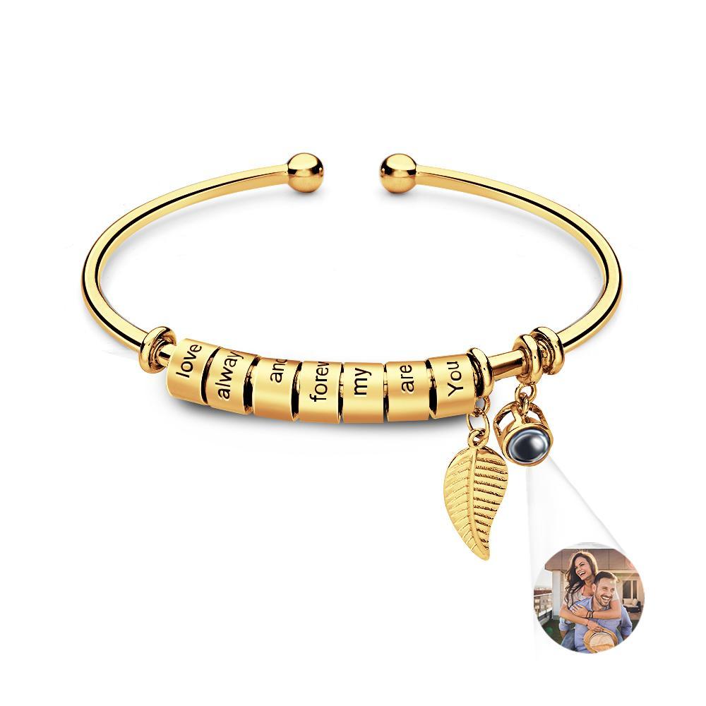 Personalized Photo Projection Bracelet Custom Number Of Optional Engravable Beads Jewelry Gift For Family - yournamenecklaceuk