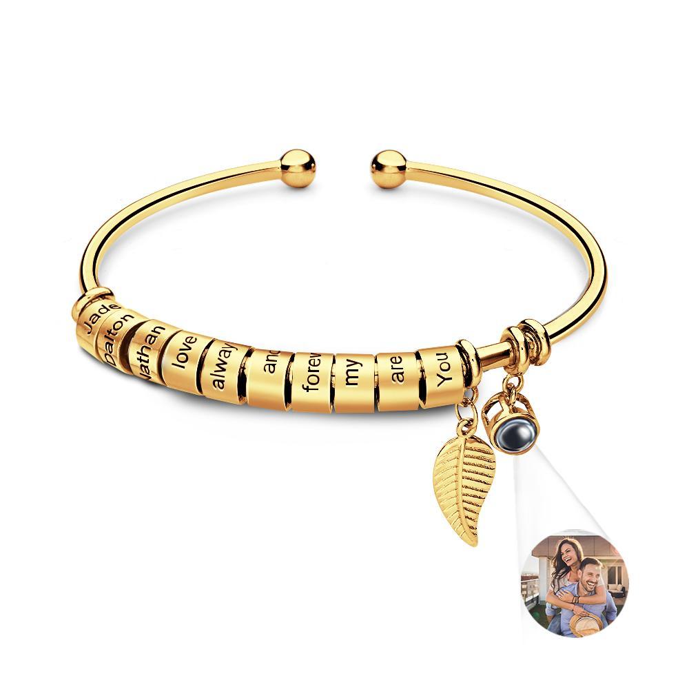 Personalized Photo Projection Bracelet Custom Number Of Optional Engravable Beads Jewelry Gift For Family - yournamenecklaceuk
