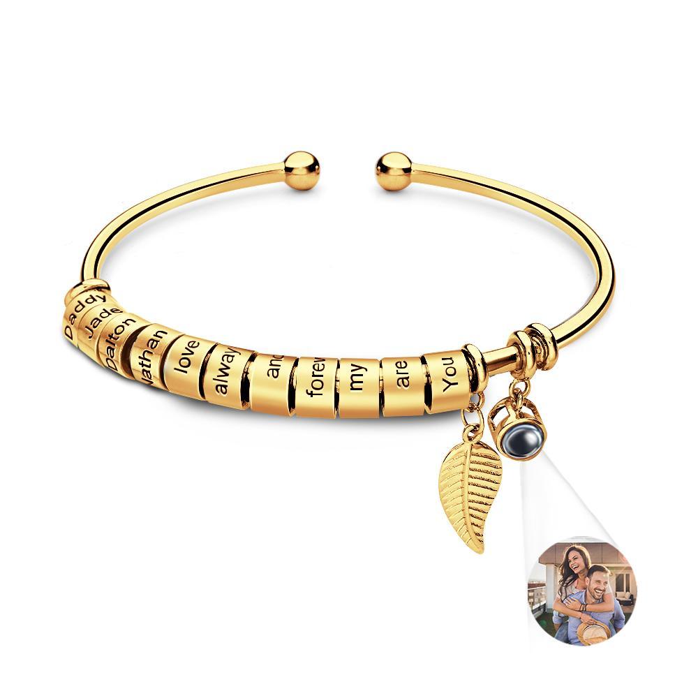 Personalized Photo Projection Bracelet Custom Number Of Optional Engravable Beads Jewelry Gift For Family - yournamenecklaceuk