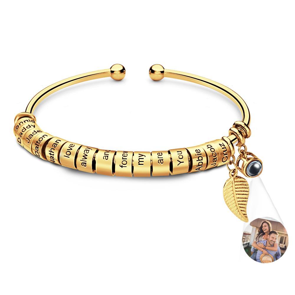 Personalized Photo Projection Bracelet Custom Number Of Optional Engravable Beads Jewelry Gift For Family - yournamenecklaceuk