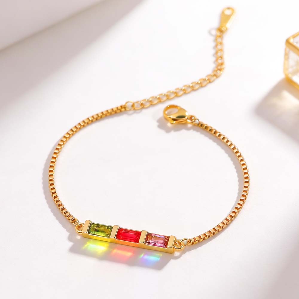 Personalized Baguette Birthstone Bracelet Dainty Family Birthstone Bracelet Modern Birthstone Bar Bracelet Christmas Gift for Her -  NameNecklaceUK