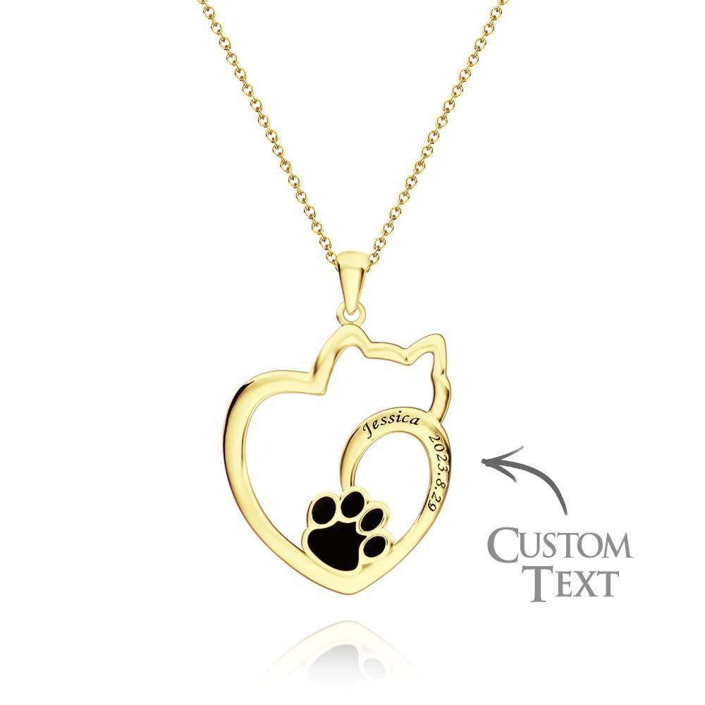 Custom Engraved Cat Contour Necklace With Pet Paw Decor Zircon Necklace Gifts For Her - yournamenecklaceuk