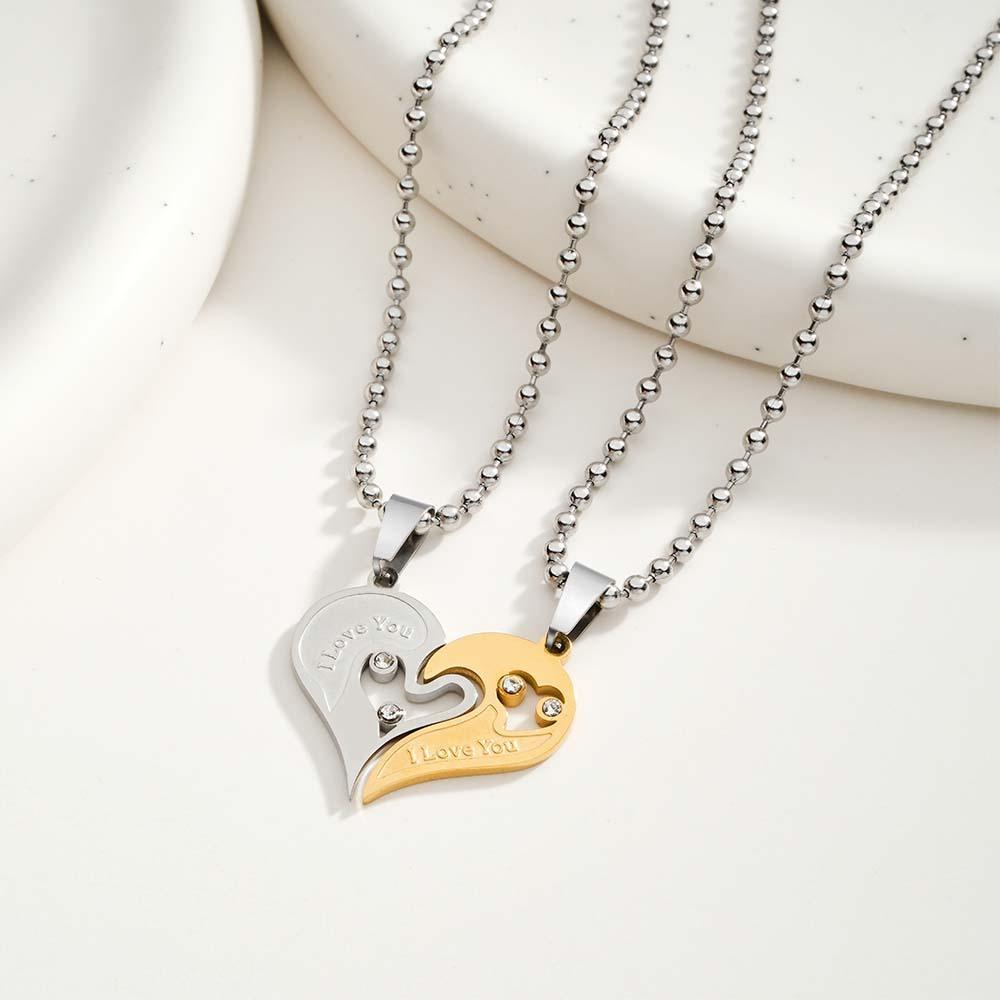 Custom Engraved I Love You Rhinestone Necklace Set Gorgeous Love Heart Necklace For Couples - yournamenecklaceuk