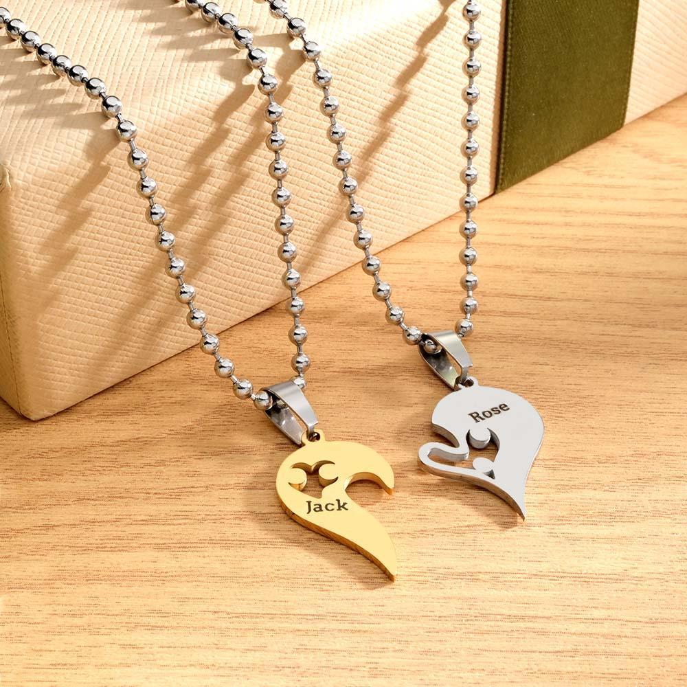 Custom Engraved I Love You Rhinestone Necklace Set Gorgeous Love Heart Necklace For Couples - yournamenecklaceuk