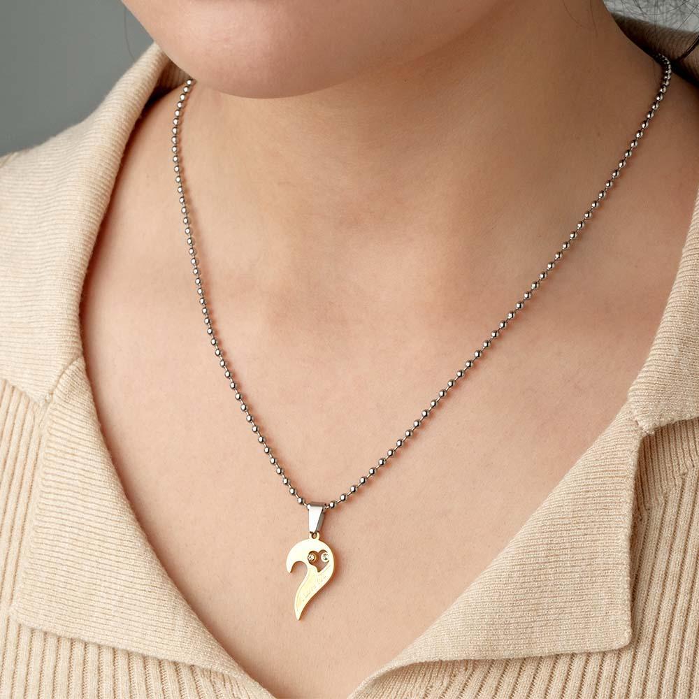 Custom Engraved I Love You Rhinestone Necklace Set Gorgeous Love Heart Necklace For Couples - yournamenecklaceuk