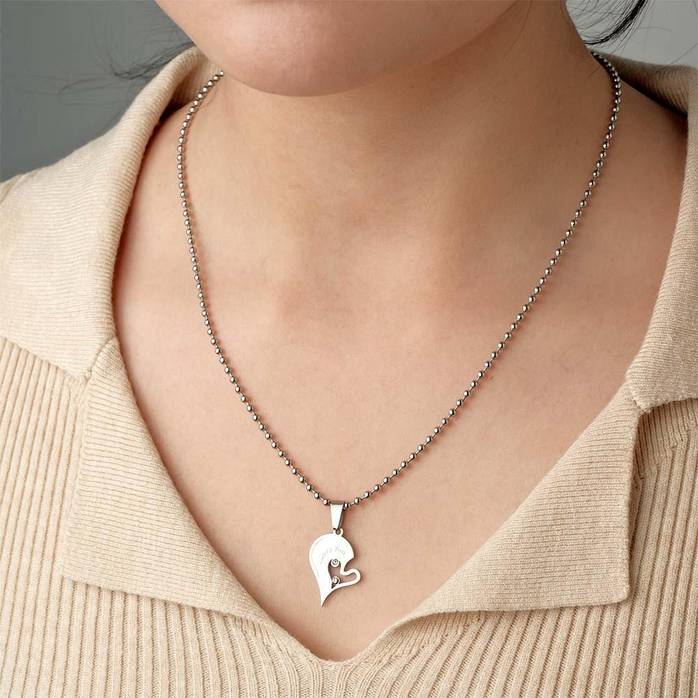 Custom Engraved I Love You Rhinestone Necklace Set Gorgeous Love Heart Necklace For Couples - yournamenecklaceuk