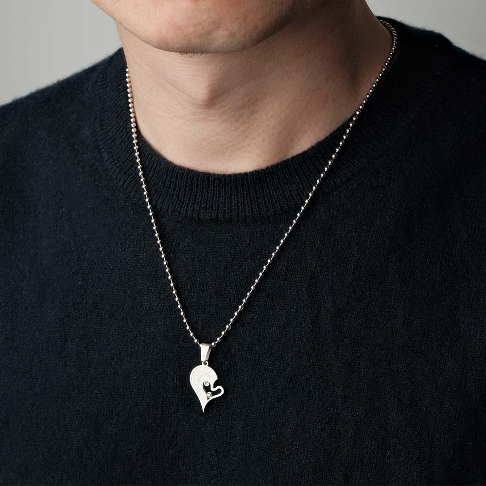 Custom Engraved I Love You Rhinestone Necklace Set Gorgeous Love Heart Necklace For Couples - yournamenecklaceuk