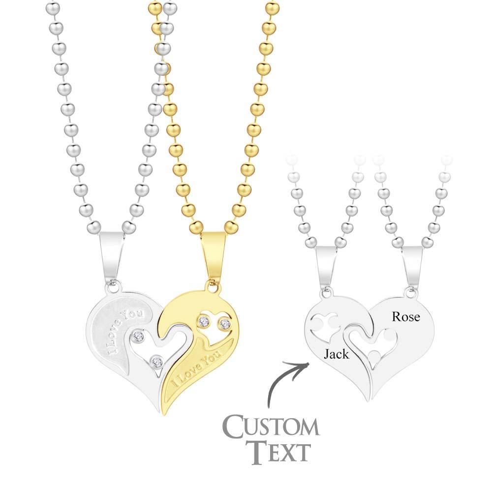 Custom Engraved I Love You Rhinestone Necklace Set Gorgeous Love Heart Necklace For Couples - yournamenecklaceuk