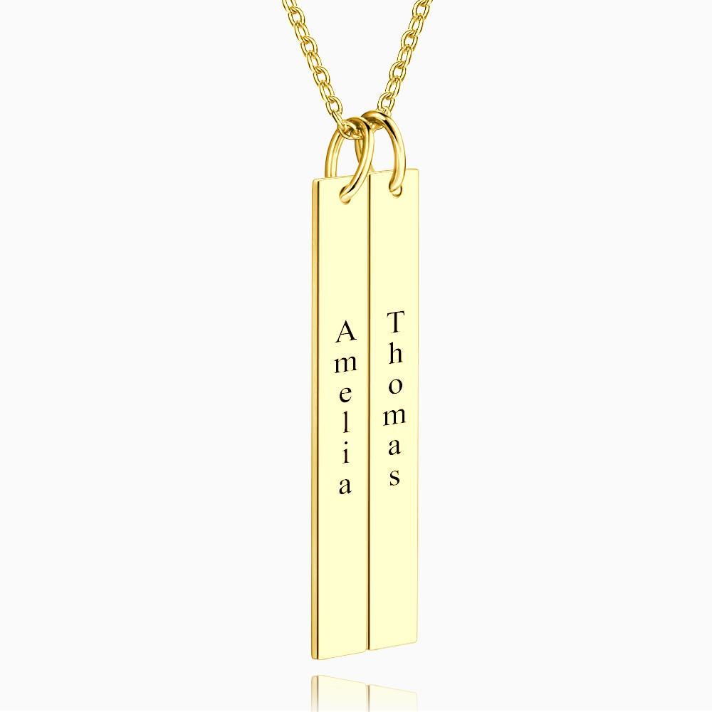 Vertical Two Bar Necklace With Engraving 14k Gold Plated