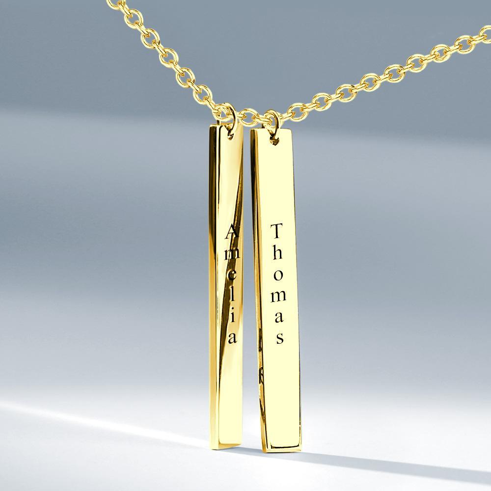 Vertical Two Bar Necklace With Engraving 14k Gold Plated