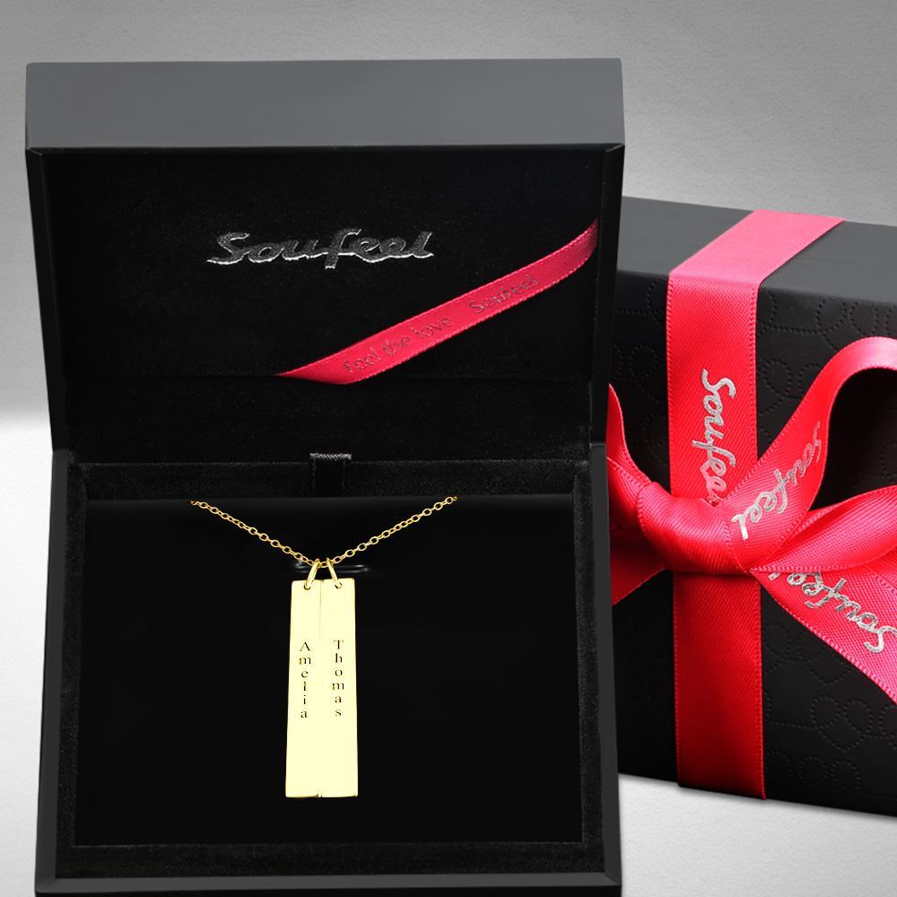 Vertical Two Bar Necklace With Engraving 14k Gold Plated