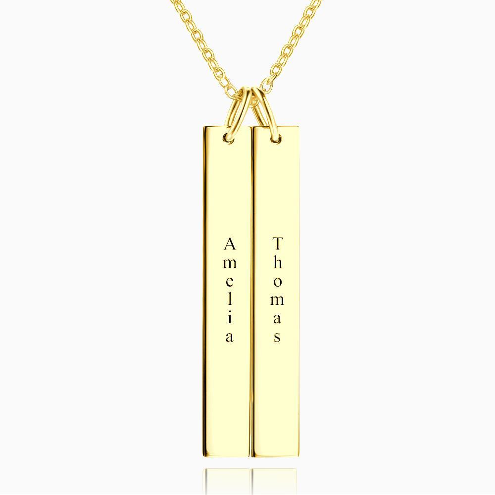 Vertical Two Bar Necklace With Engraving 14k Gold Plated
