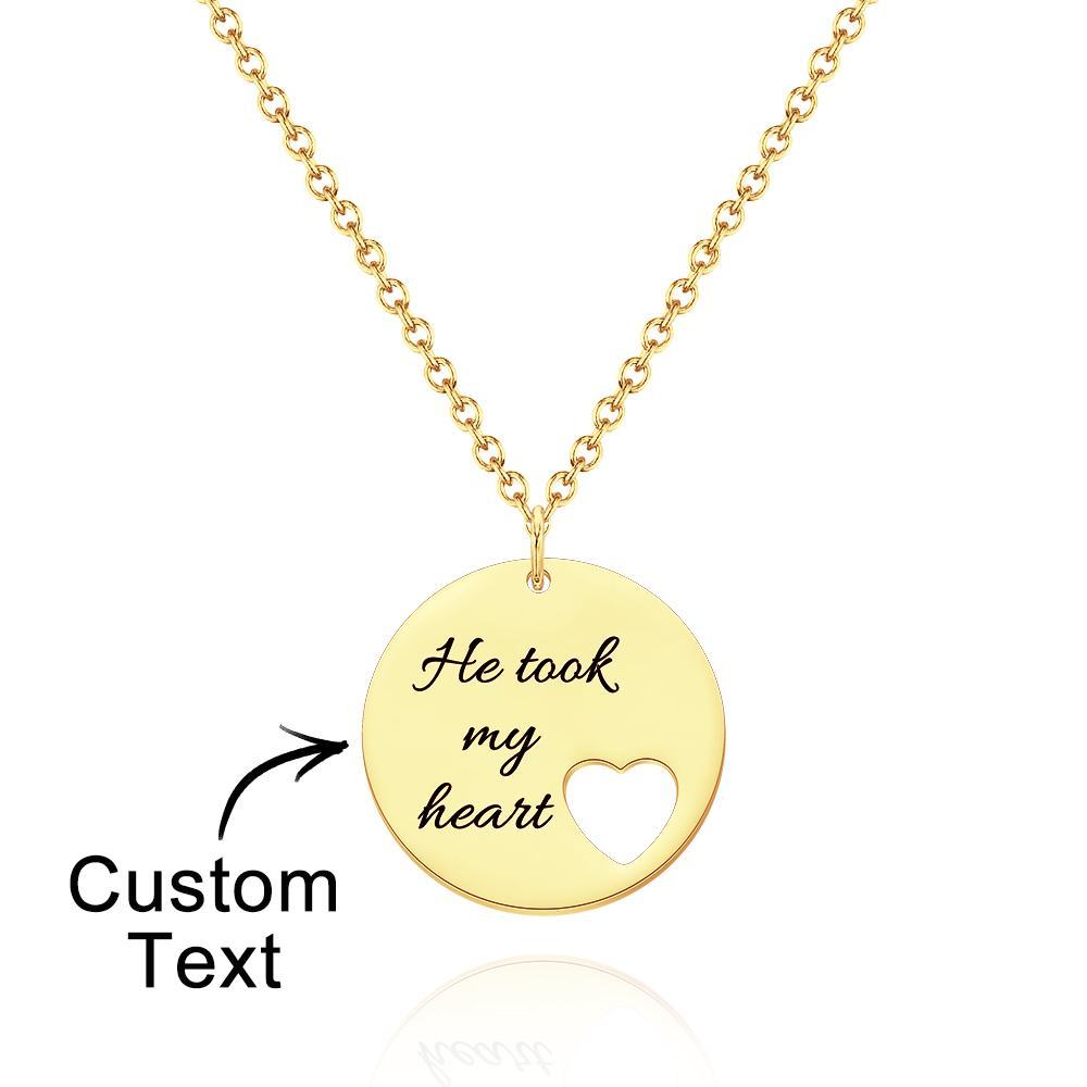 Personalized Heart Cut Necklace Custom Engraved Heart Hollow Circle Pendant - yournamenecklaceuk