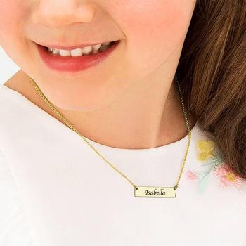 Children's Engraved Bar Necklace 14K Gold Plated - yournamenecklaceuk