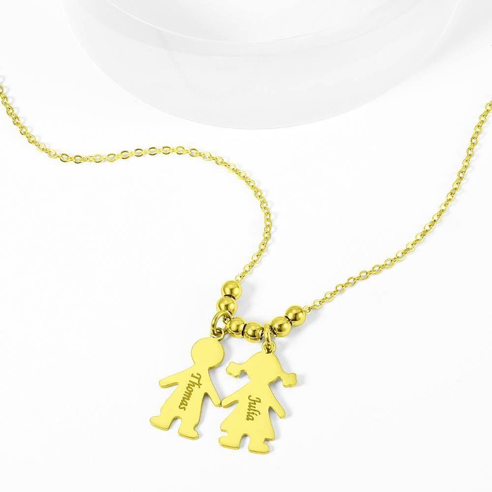 Engraved Necklace, Children Charms Necklace Mom Jewelry 14K Gold Plated - Golden - yournamenecklaceuk