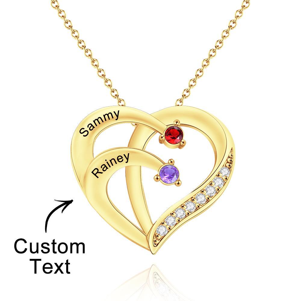 Engraved Birthstone Heart Shaped Necklace Personalized Name Necklace for Mom - yournamenecklaceuk