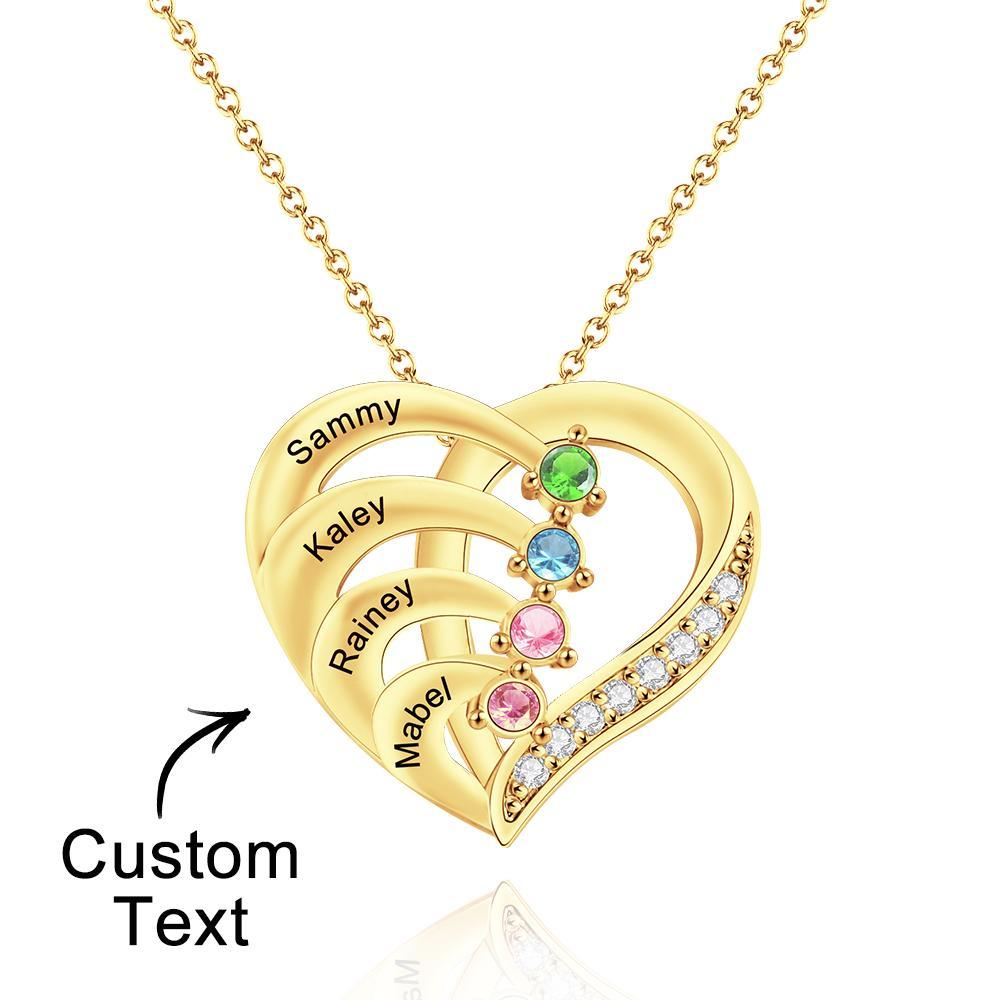 Engraved Birthstone Heart Shaped Necklace Personalized Name Necklace for Mom - yournamenecklaceuk