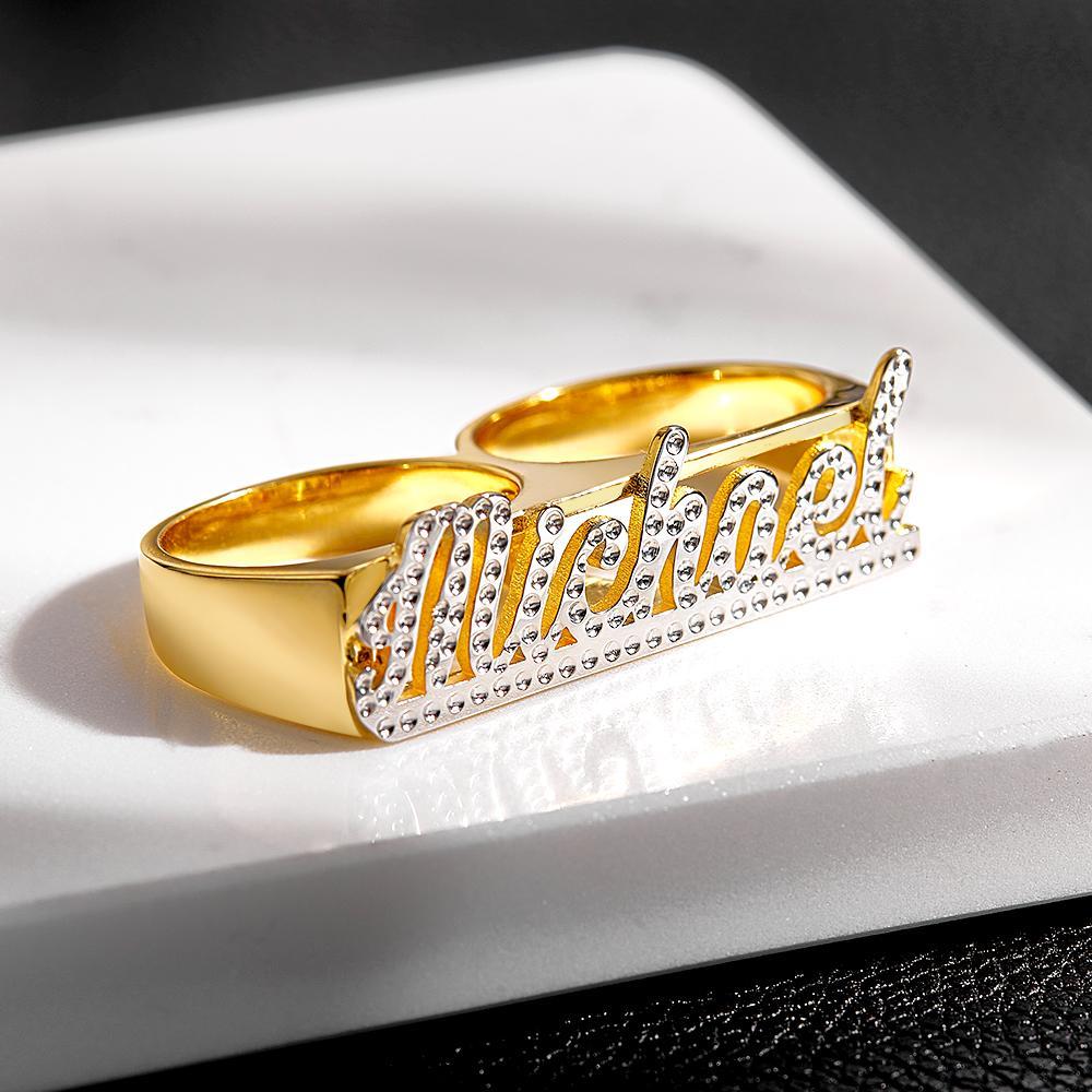 Custom Two Finger Name Ring Personalized Men's Double Band Ring Gift for Him - yournamenecklaceuk