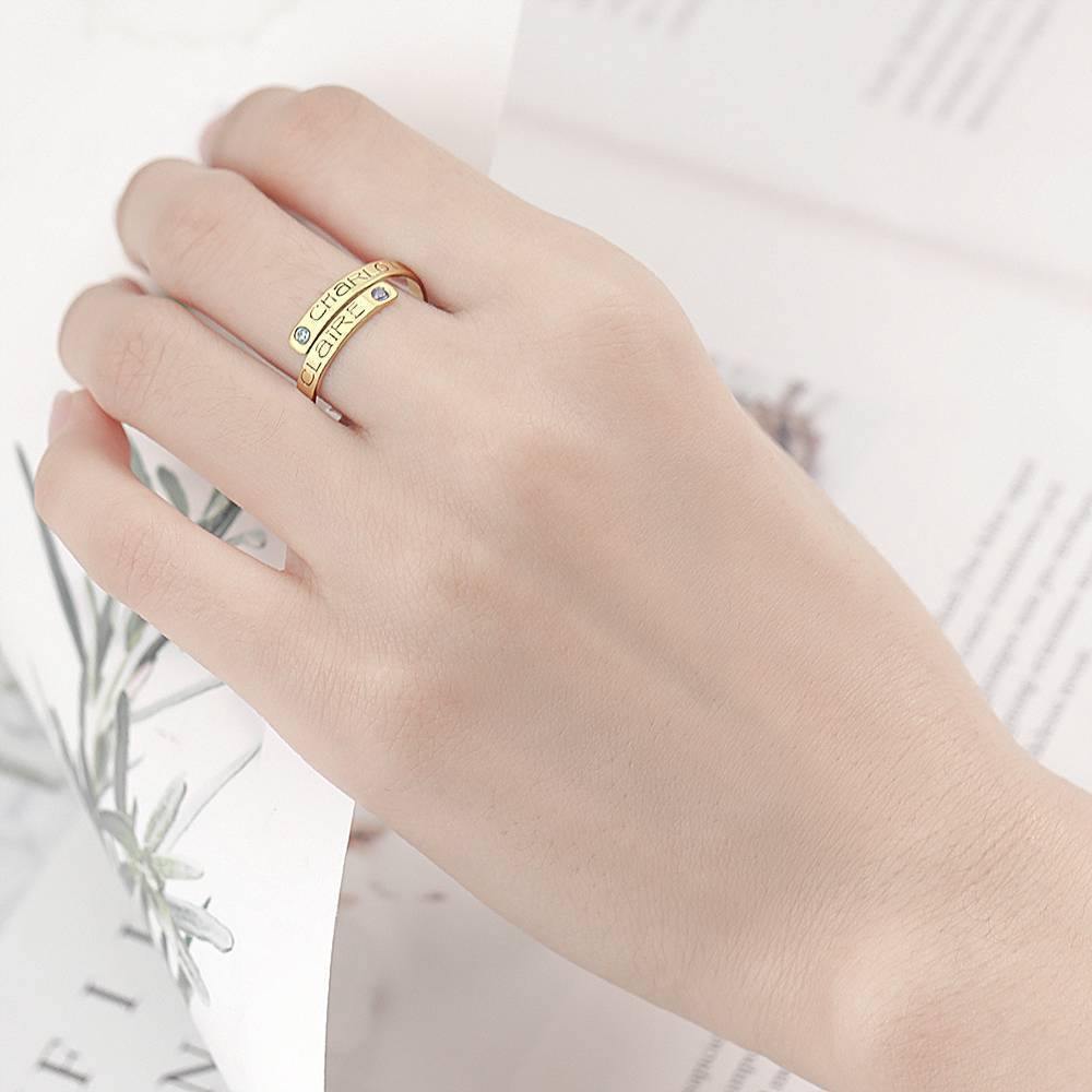 Birthstone Wrap Ring, Engraved Ring I Love You 14K Gold Plated - yournamenecklaceuk