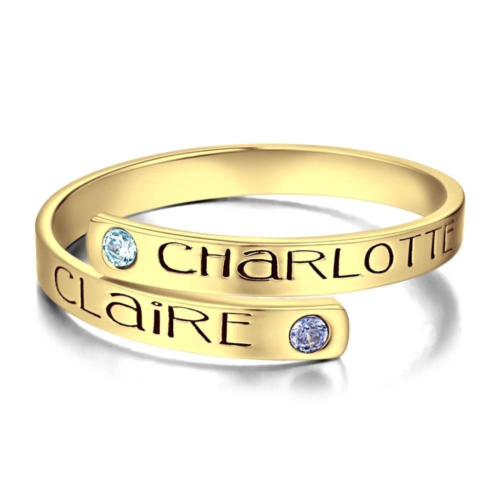 Custom Birthstone Wrap Ring, Engraved Ring Keepsake Gift Rose Gold Plated - yournamenecklaceuk
