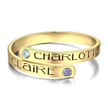 Birthstone Wrap Ring, Engraved Ring I Love You 14K Gold Plated - yournamenecklaceuk