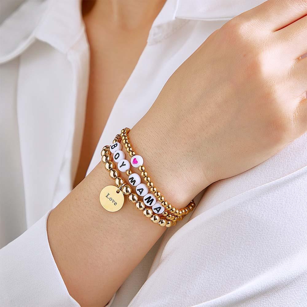 Custom Name Bead Bracelet Heart Stack Bohemia Style Gift for Her - yournamenecklaceuk