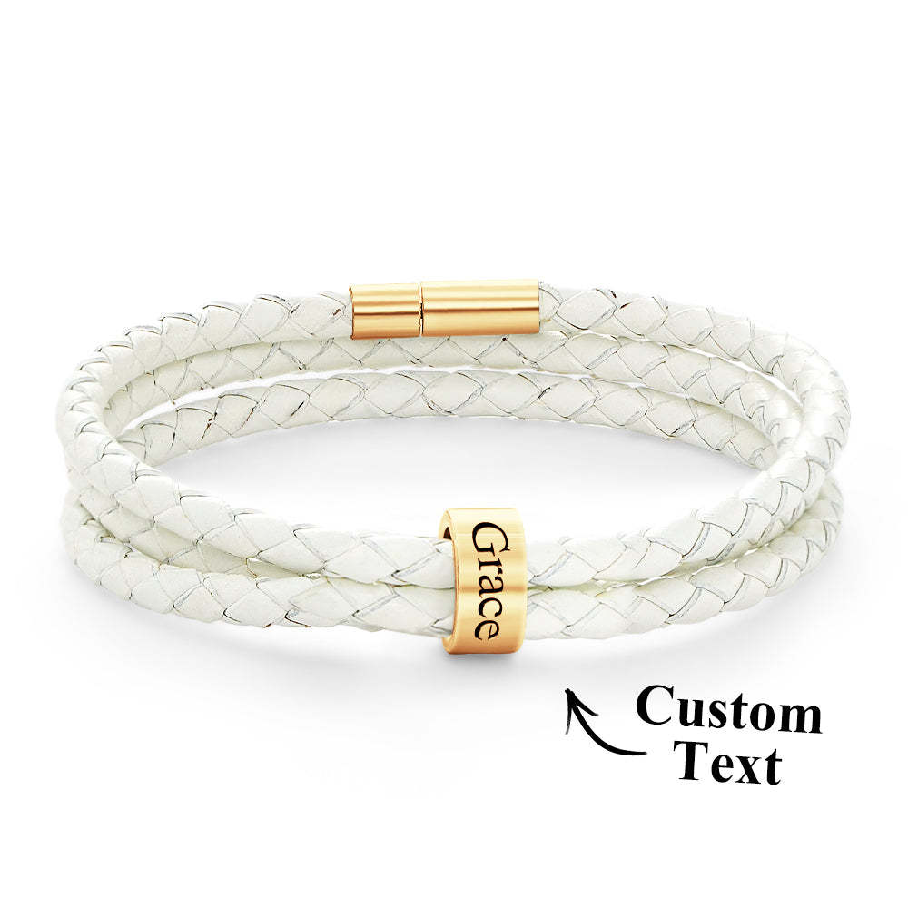 Men Braided Leather Bracelet with Small Custom Beads - yournamenecklaceuk