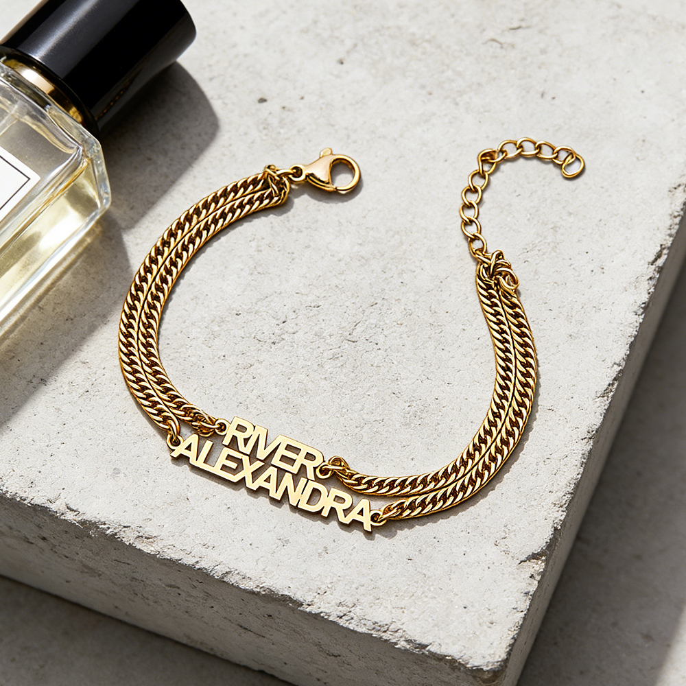 Custom Name Bracelet on Curb Chain Modern Block Letter Name Bracelet Personalized Heavy Chain Name Jewelry -  NameNecklaceUK