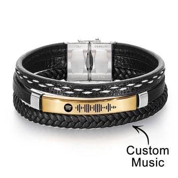 Scannable Spotify Code Bracelet Personalized Multy Layer Leather Bracelet for Men - yournamenecklaceuk