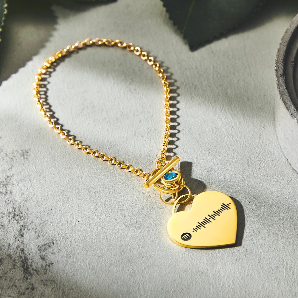 Custom Spotify Code Heart Bracelet with Birthstone Creative Gift for Women - yournamenecklaceuk