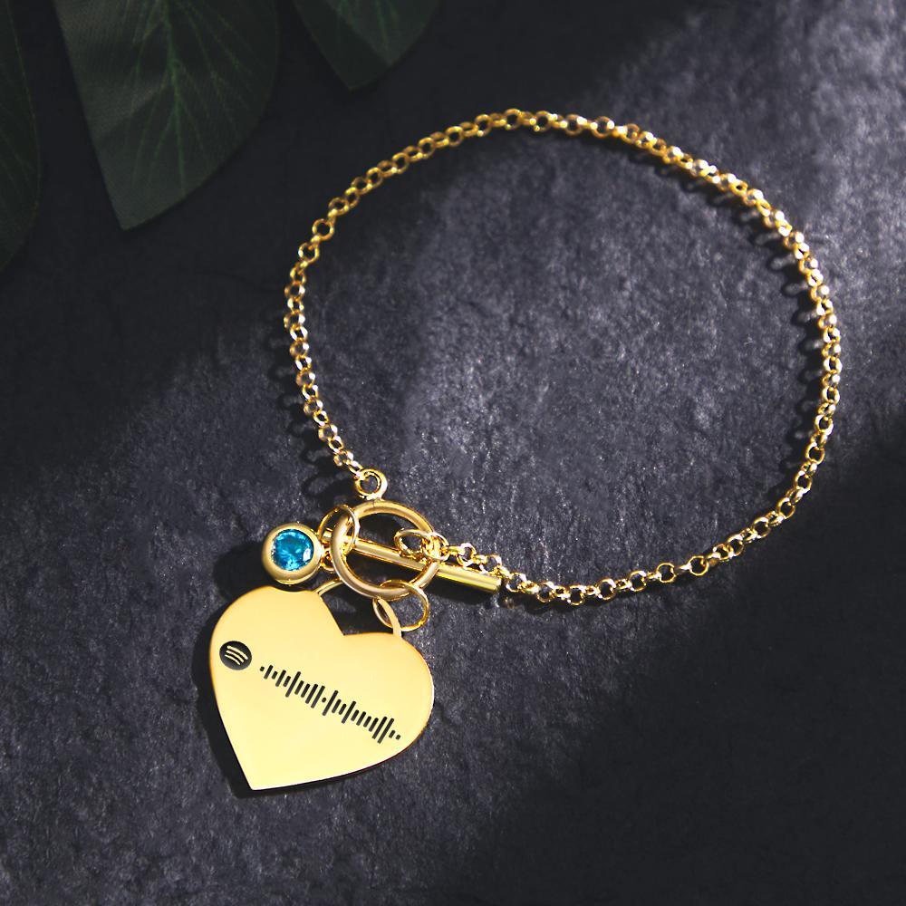 Custom Spotify Code Heart Bracelet with Birthstone Creative Gift for Women - yournamenecklaceuk