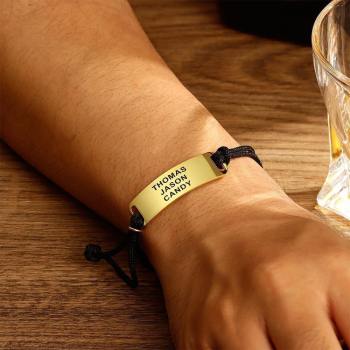 Engraved Leather Bracelet Custom Bracelet Bentcard Bracelet Gift for Men -14k Gold Plated